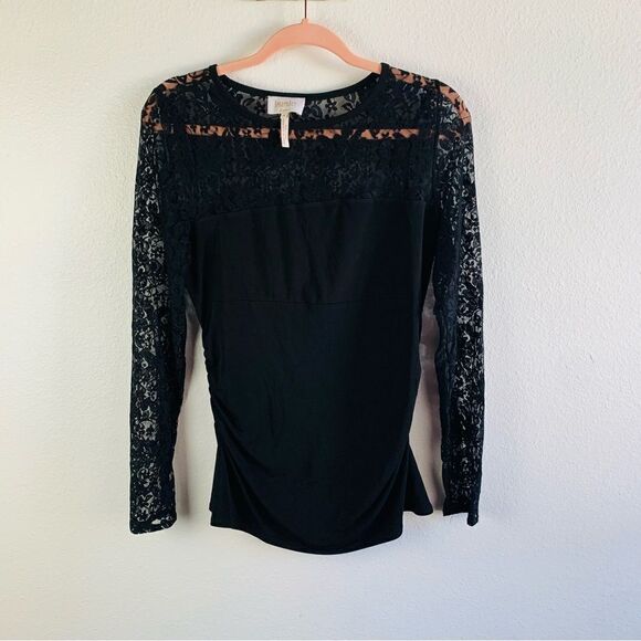 Laundry By Shelli Segal Black Lace Long Sleeve Top - Picture 1 of 4